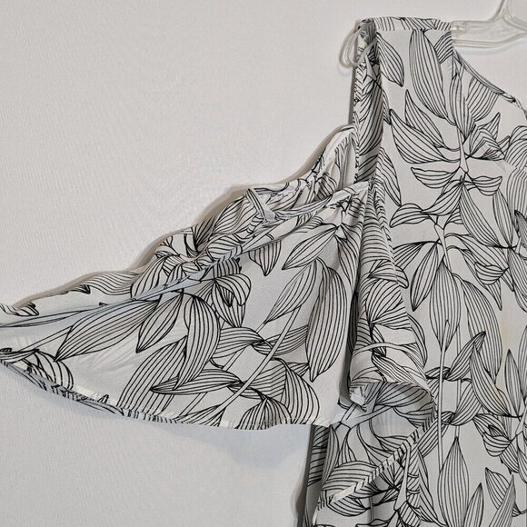 Women's WORTHINGTON, White/Black Floral, Cold Shoulder Chiffon Tunic; Size XLT - Picture 3 of 6